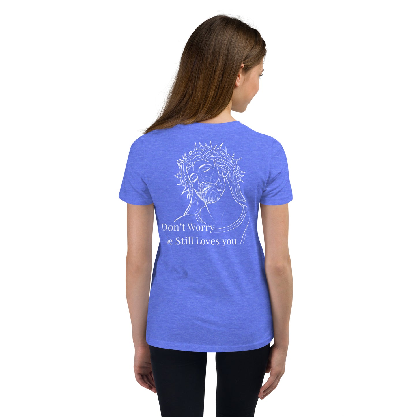 Romans 5:8 (He Still Loves You) Youth Short Sleeve T-Shirt W/White Print
