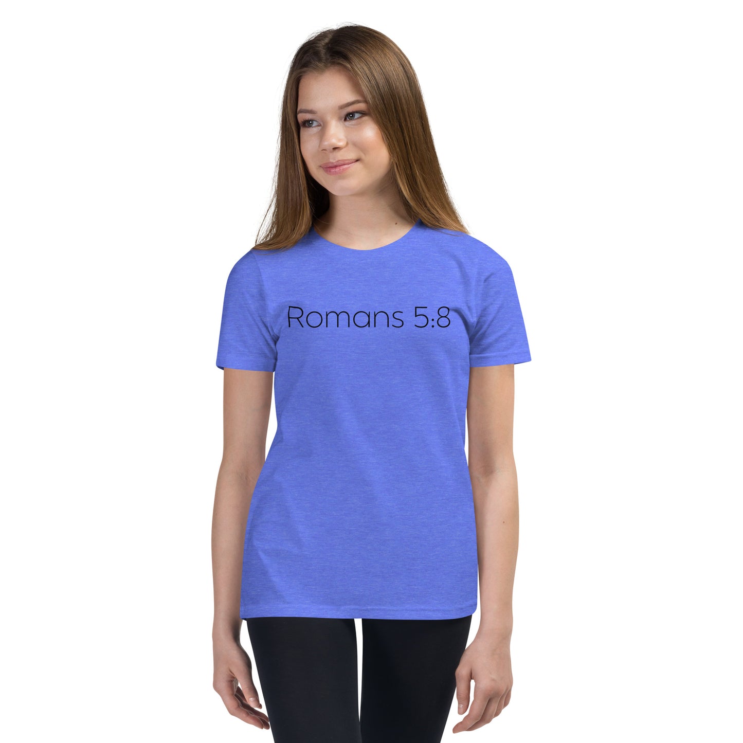 Romans 5:8 (He Still Loves You) Youth Short Sleeve T-Shirt W/Black Print