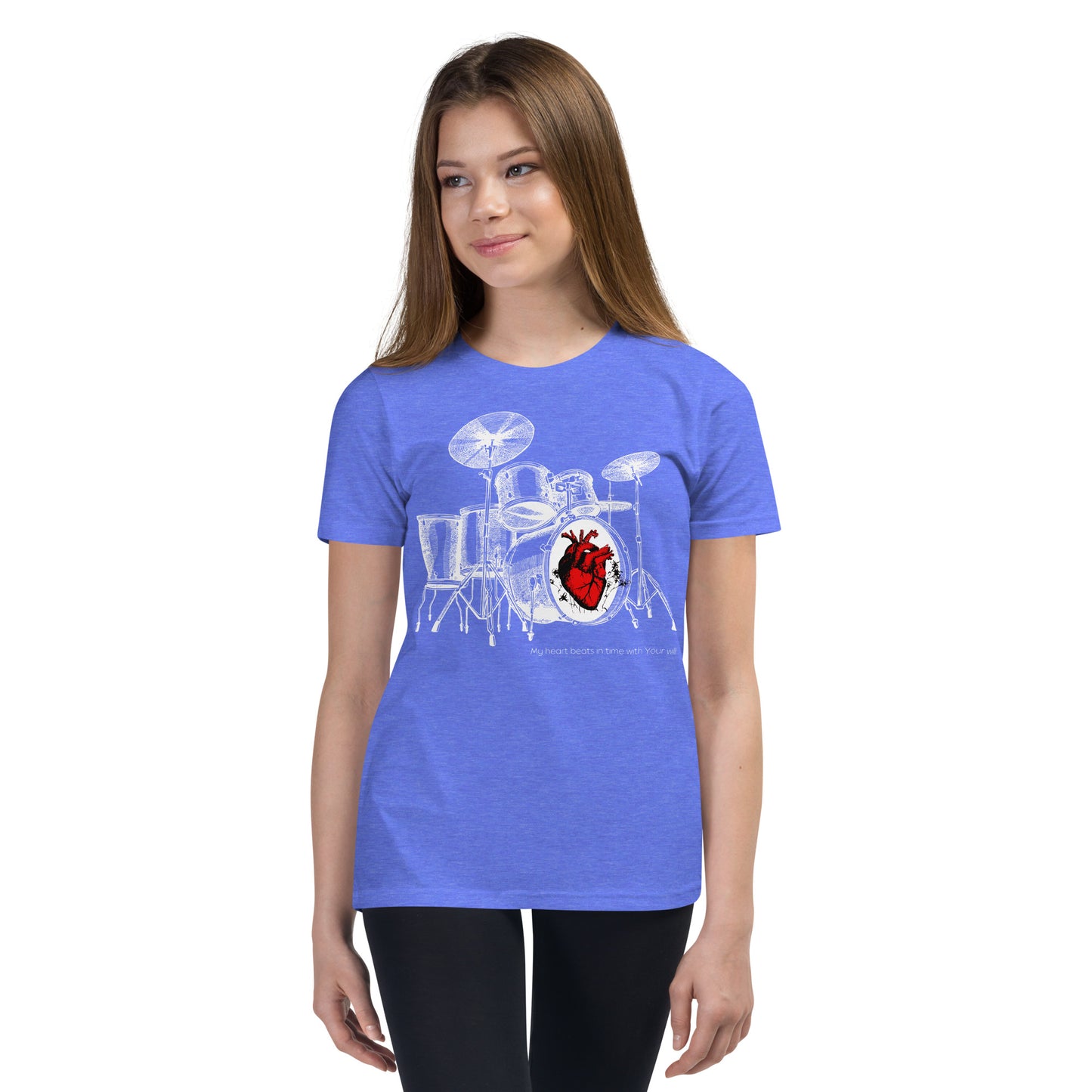 Heart Beats In Time Youth Short Sleeve T-Shirt W/White Print