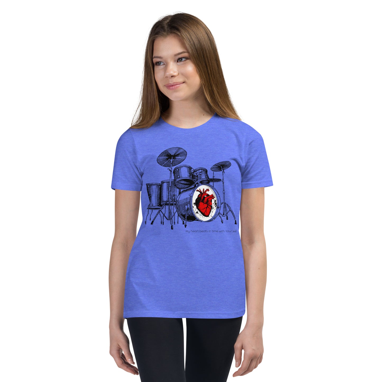 Heart Beats In Time Youth Short Sleeve T-Shirt W/Black Print