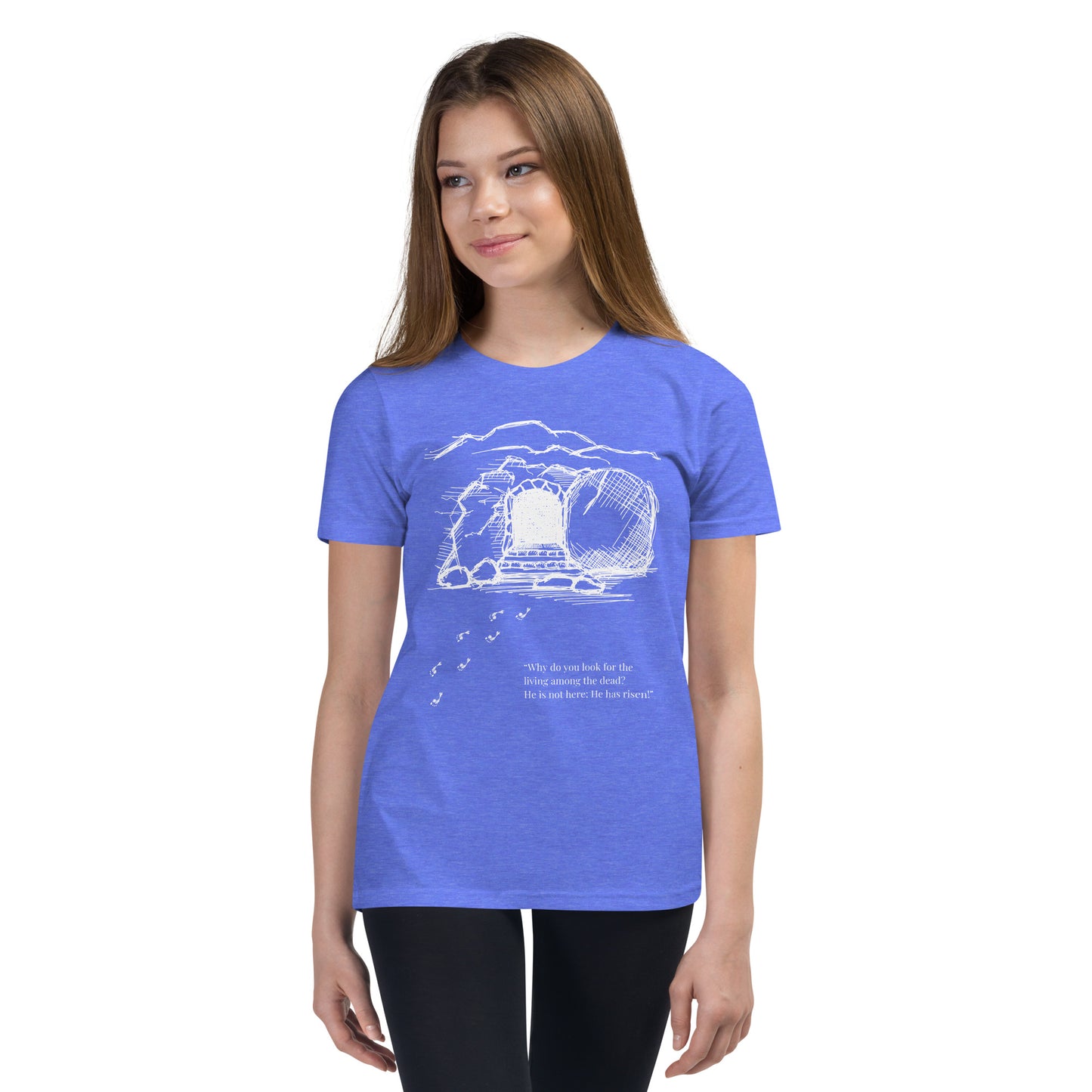 He Is Risen Youth Short Sleeve T-Shirt W/White Print