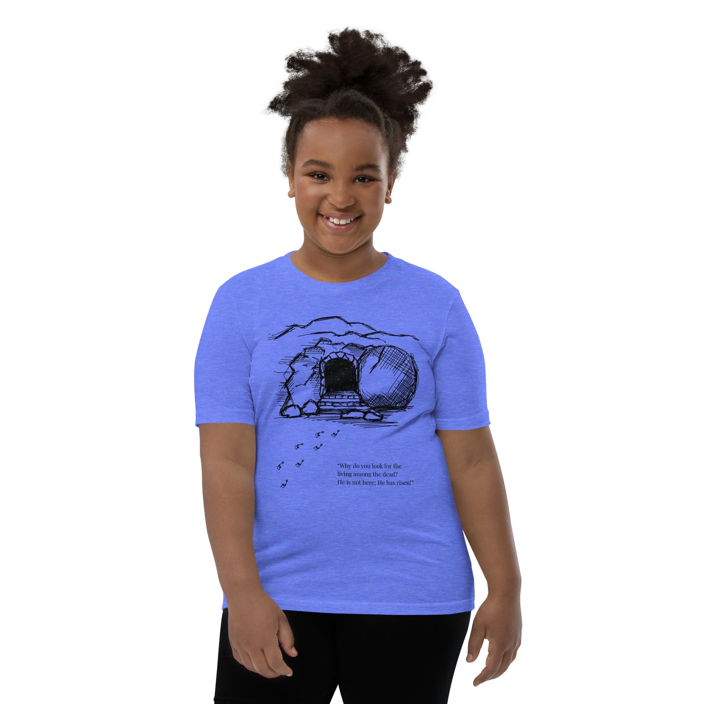 He Is Risen Youth Short Sleeve T-Shirt W/Black Print