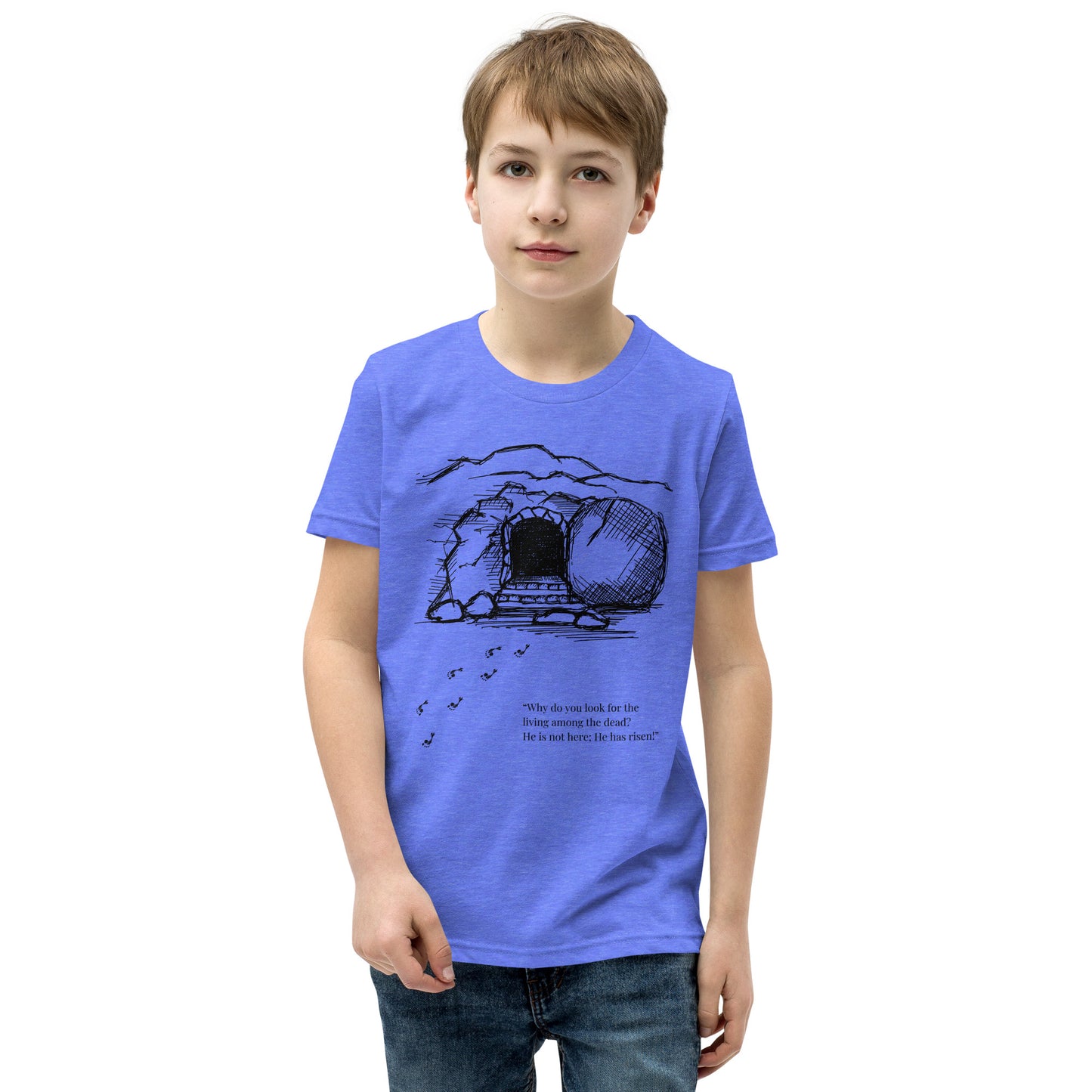 He Is Risen Youth Short Sleeve T-Shirt W/Black Print