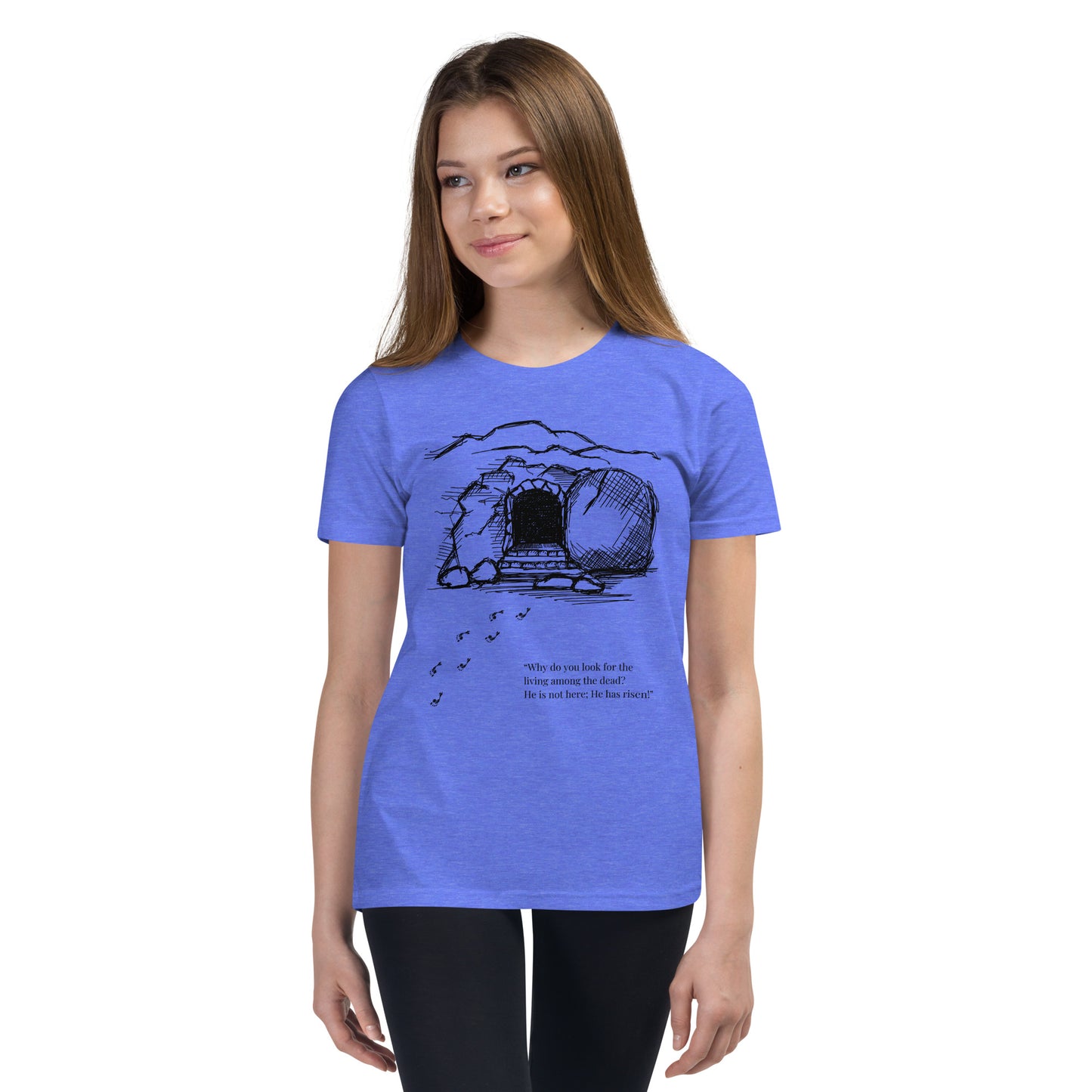 He Is Risen Youth Short Sleeve T-Shirt W/Black Print