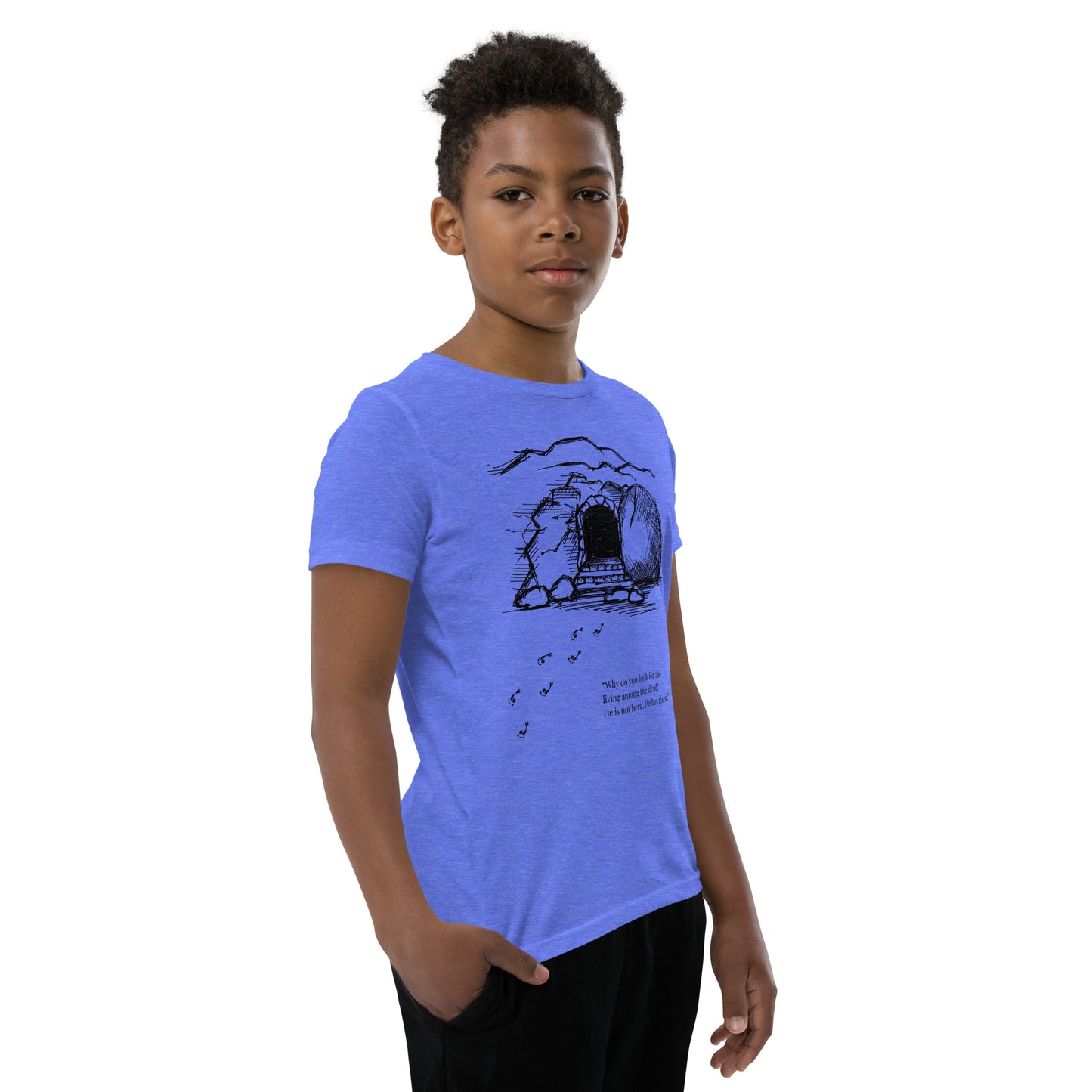 He Is Risen Youth Short Sleeve T-Shirt W/Black Print