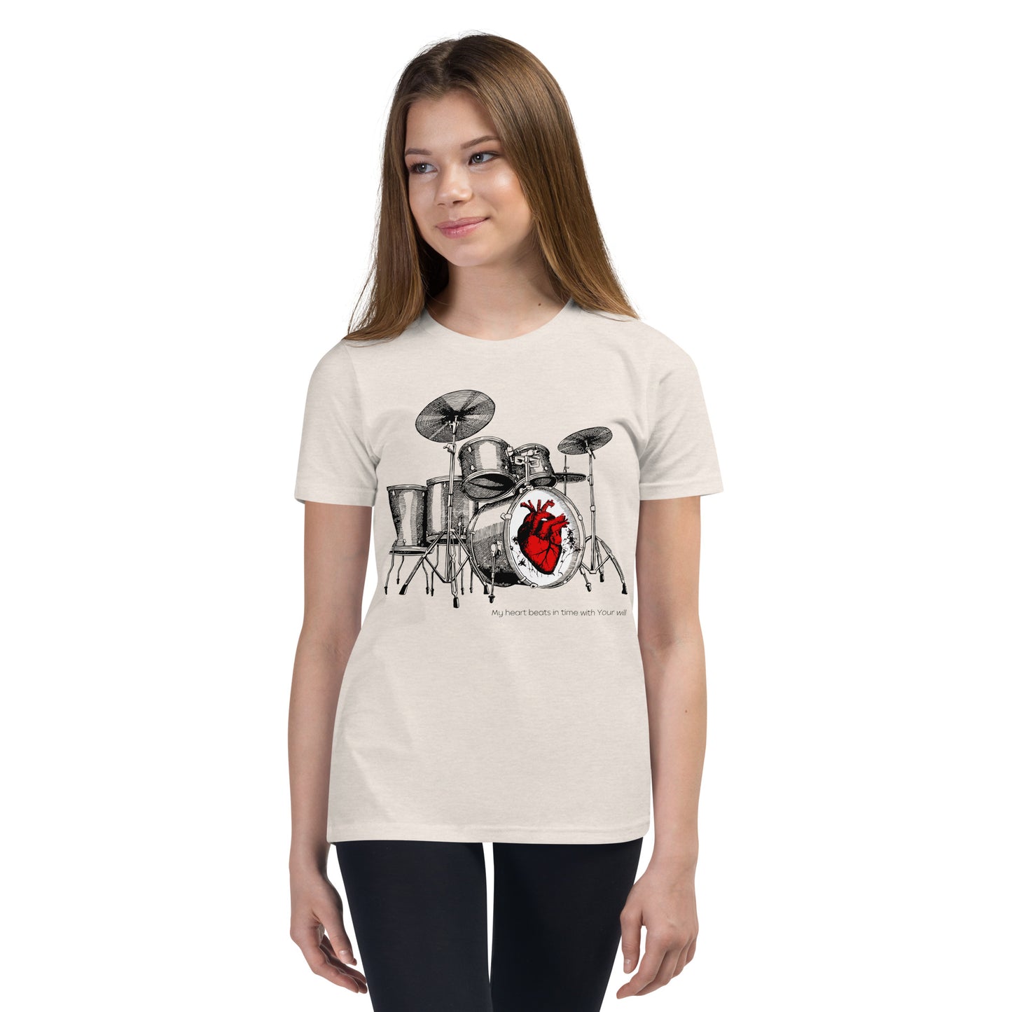 Heart Beats In Time Youth Short Sleeve T-Shirt W/Black Print