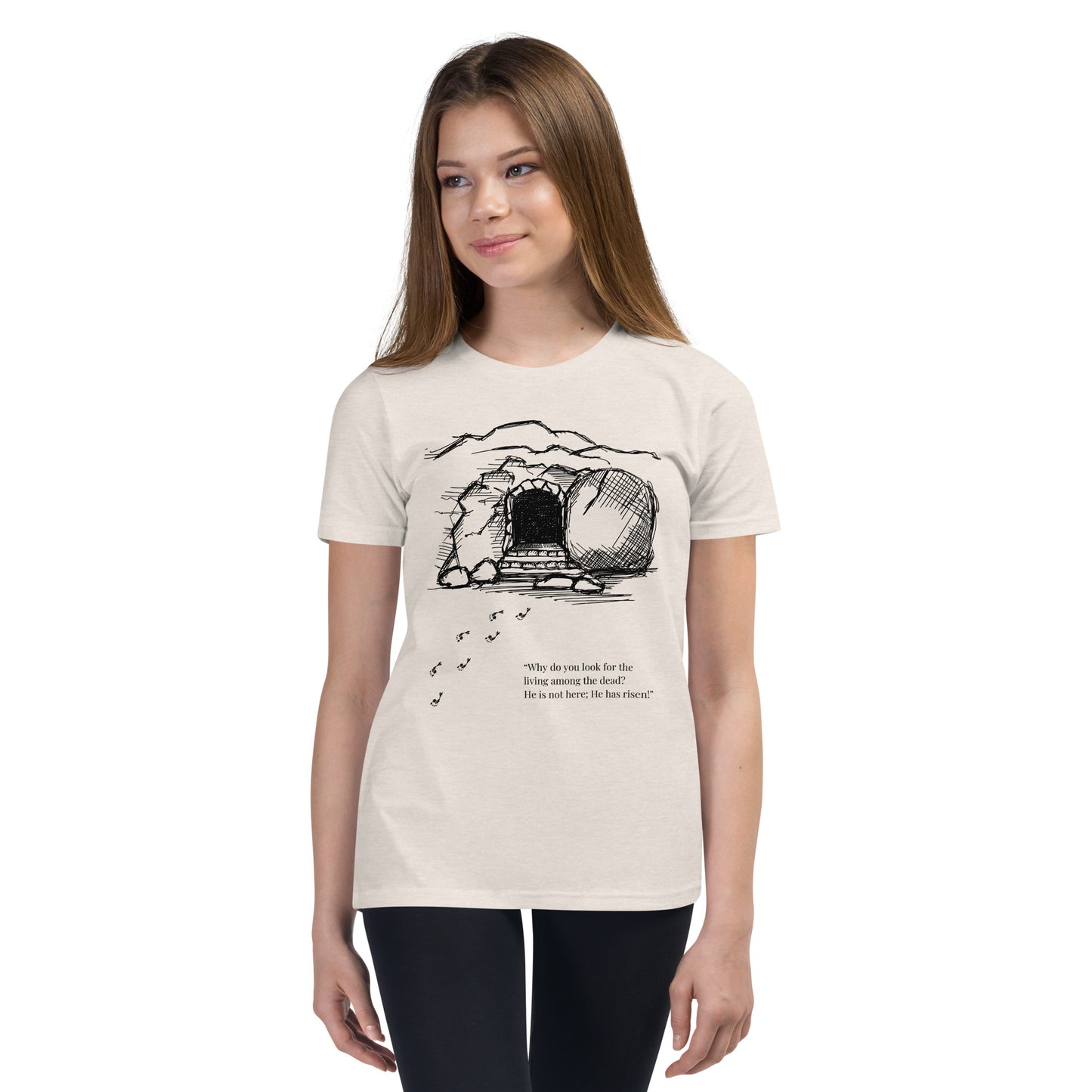 He Is Risen Youth Short Sleeve T-Shirt W/Black Print