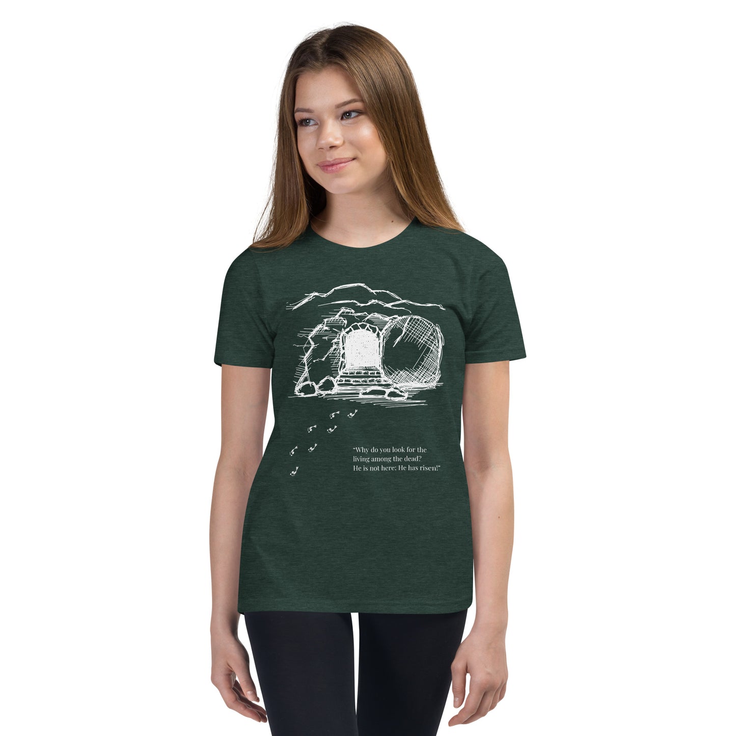 He Is Risen Youth Short Sleeve T-Shirt W/White Print