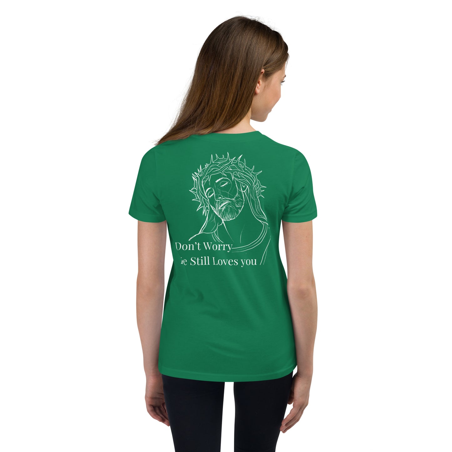 Romans 5:8 (He Still Loves You) Youth Short Sleeve T-Shirt W/White Print