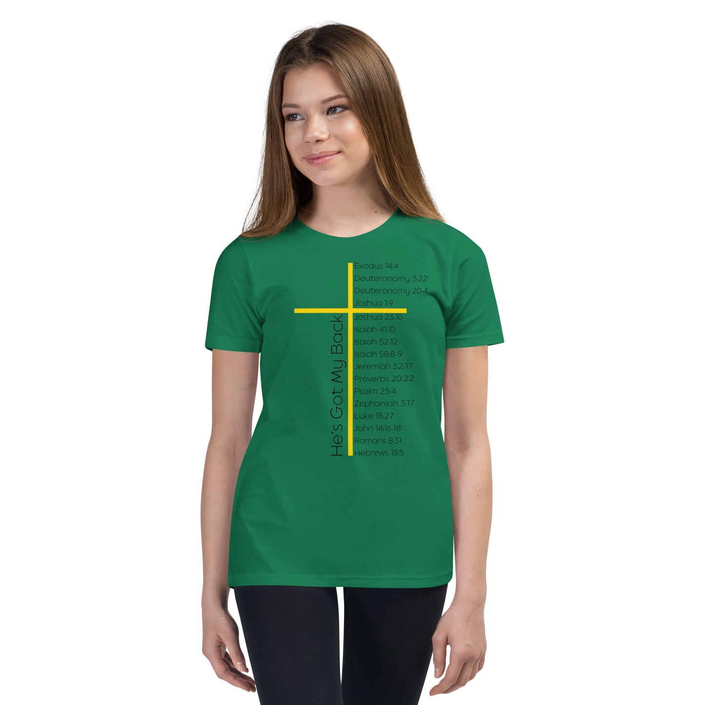 He's Got My Back Youth Short Sleeve T-Shirt W/Black Print