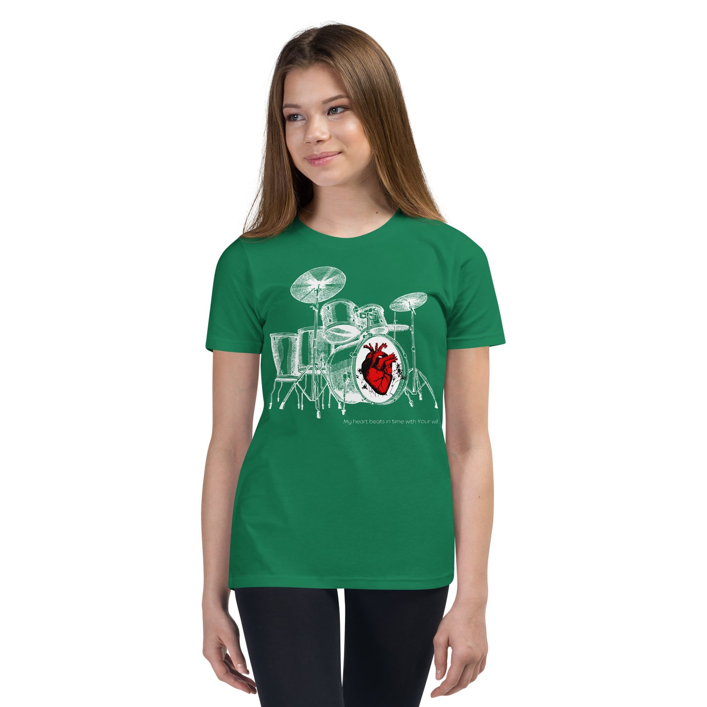 Heart Beats In Time Youth Short Sleeve T-Shirt W/White Print