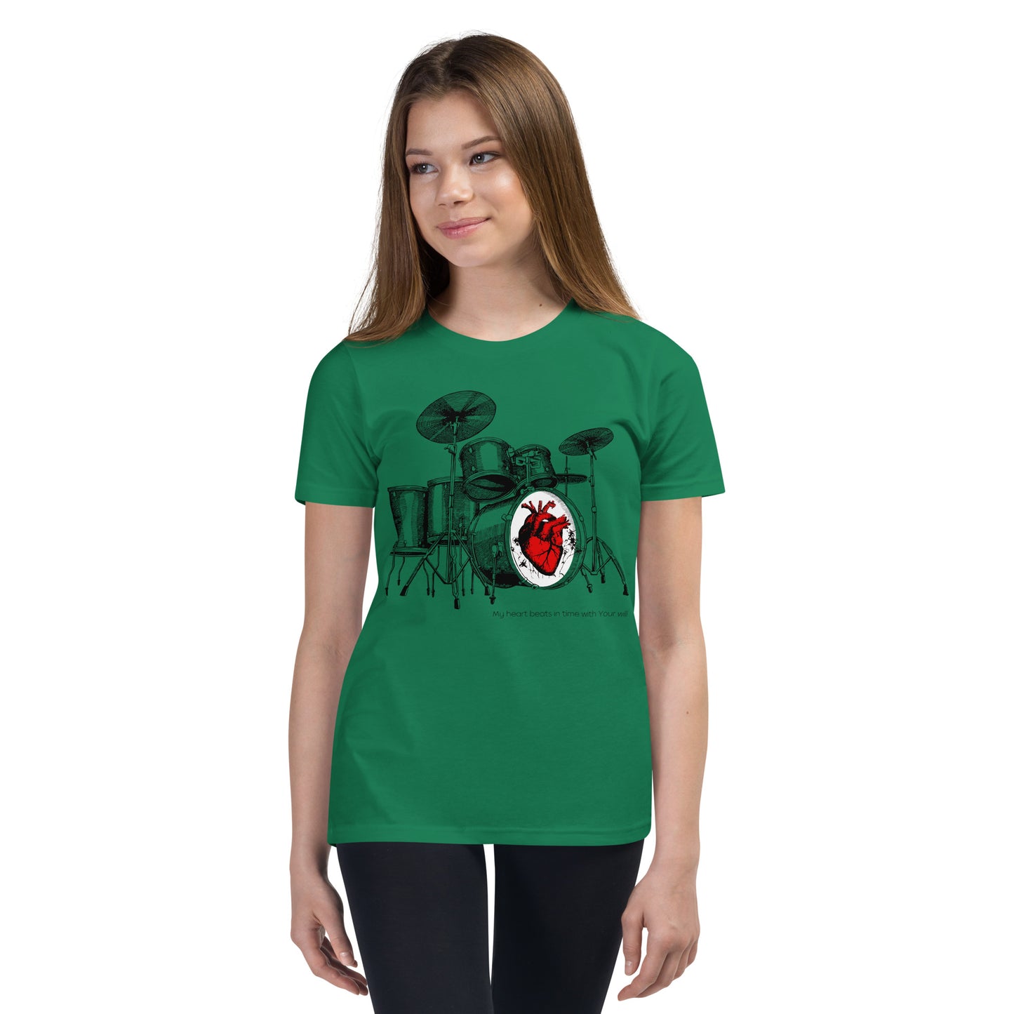 Heart Beats In Time Youth Short Sleeve T-Shirt W/Black Print