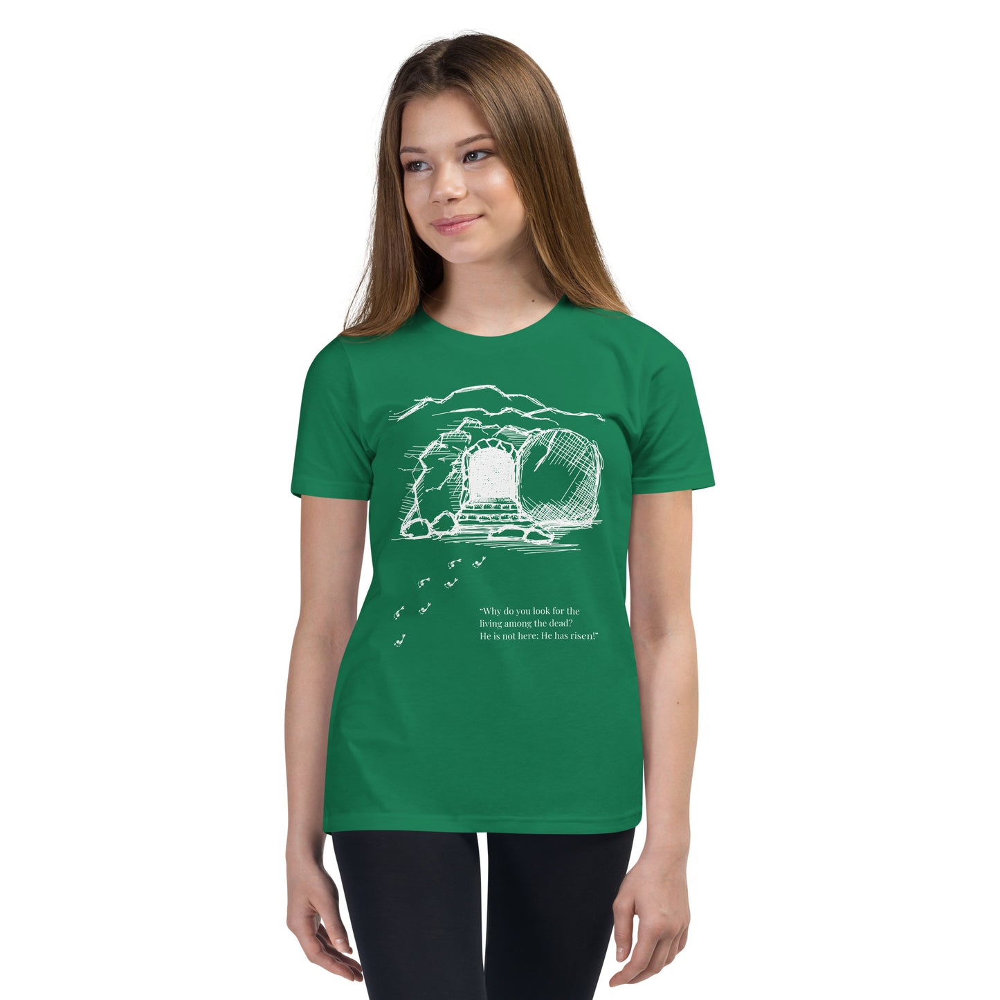 He Is Risen Youth Short Sleeve T-Shirt W/White Print