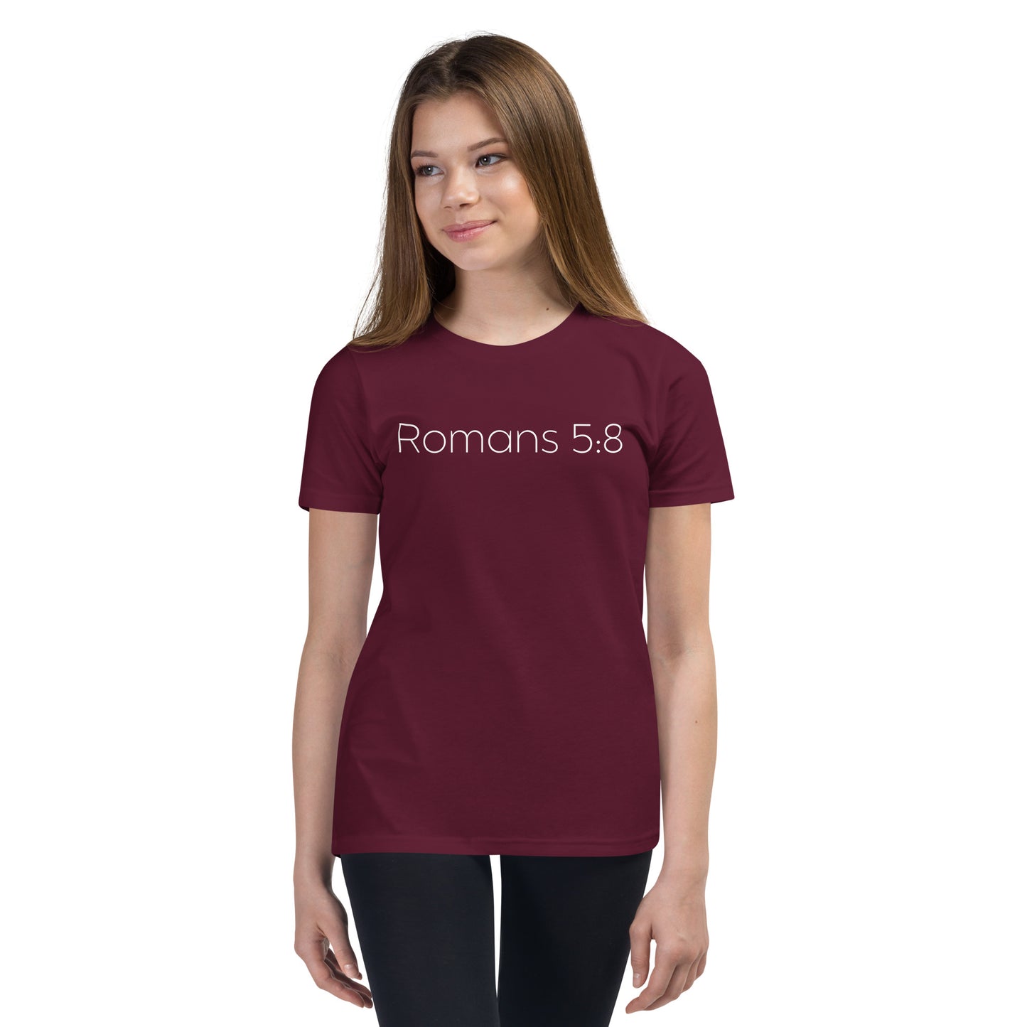 Romans 5:8 (He Still Loves You) Youth Short Sleeve T-Shirt W/White Print