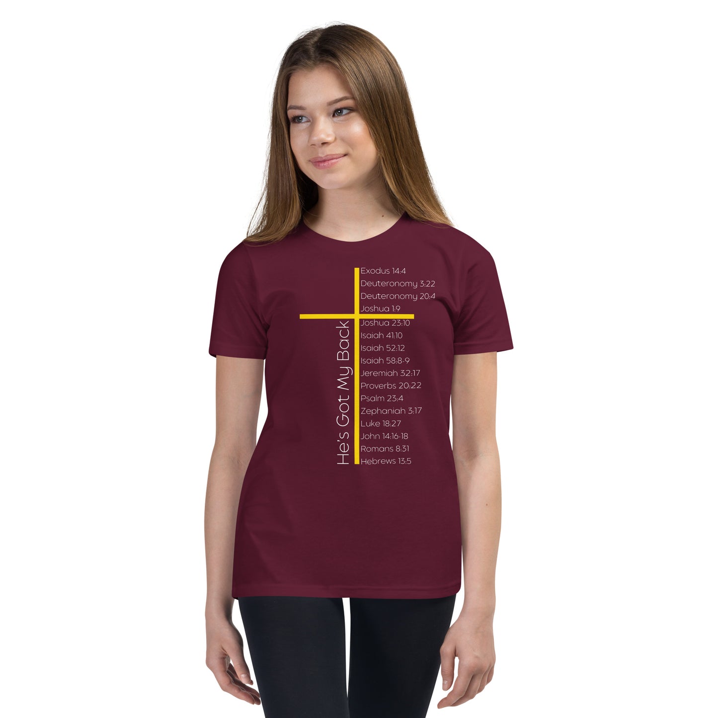 He's Got My Back Youth Short Sleeve T-Shirt W/White Print