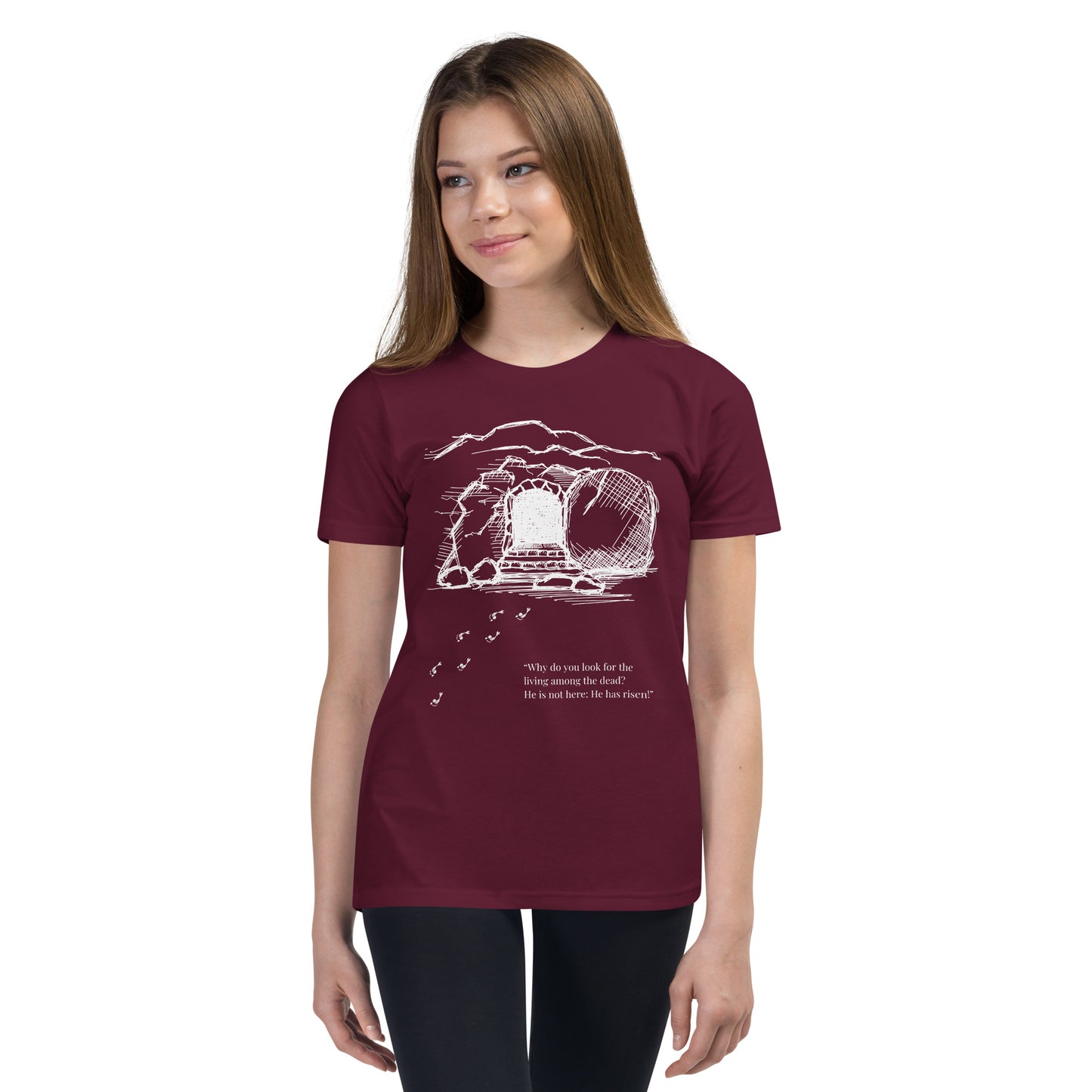 He Is Risen Youth Short Sleeve T-Shirt W/White Print
