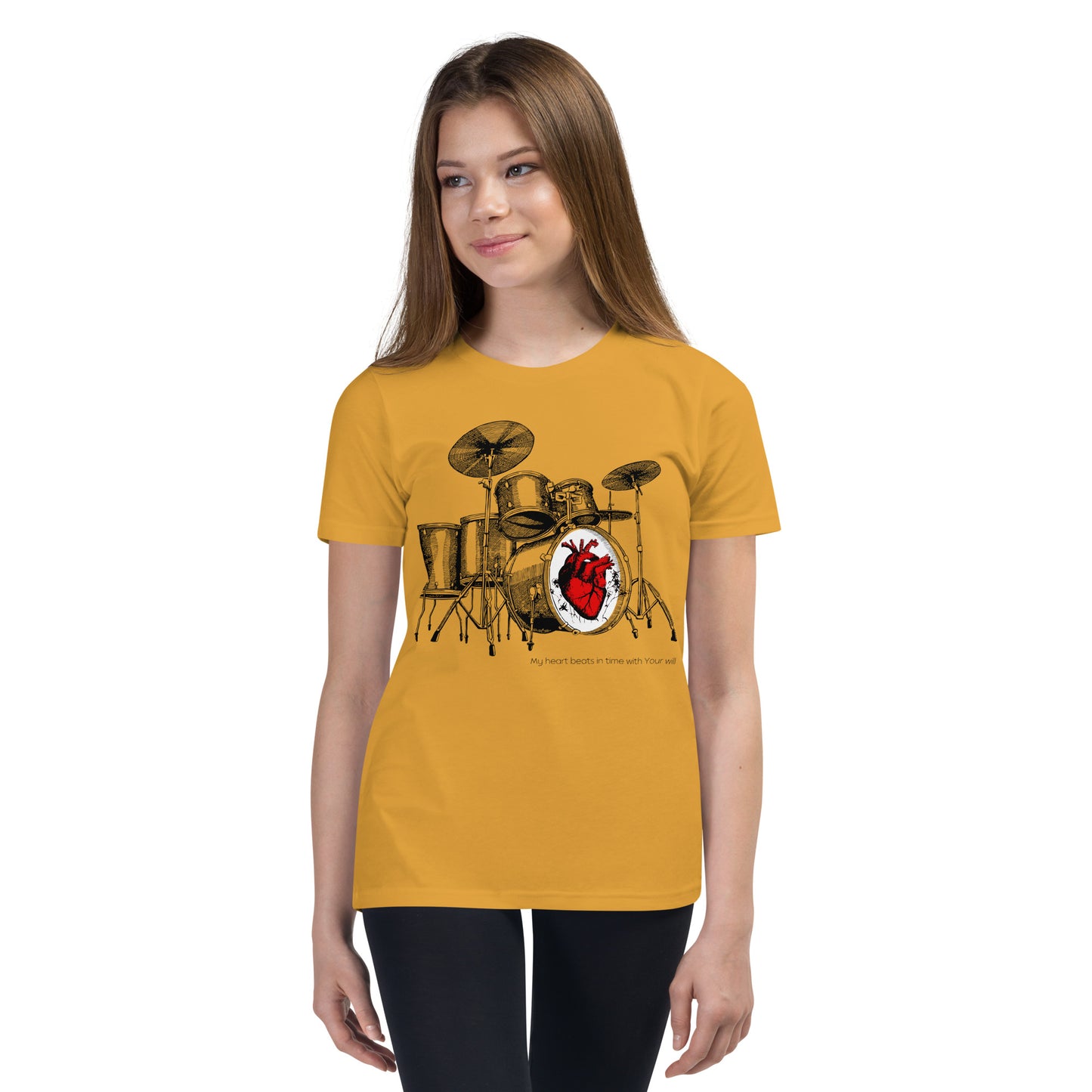 Heart Beats In Time Youth Short Sleeve T-Shirt W/Black Print