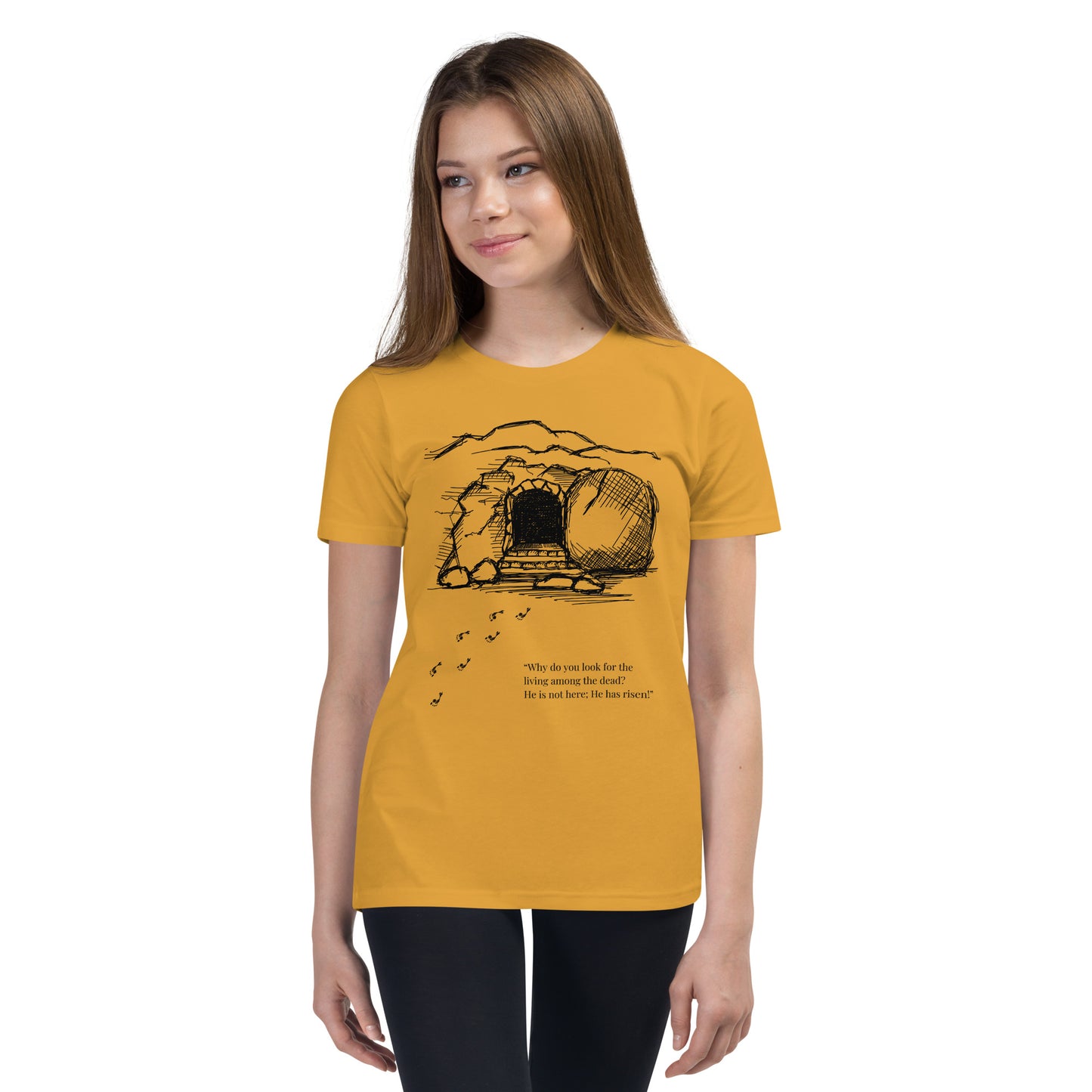 He Is Risen Youth Short Sleeve T-Shirt W/Black Print