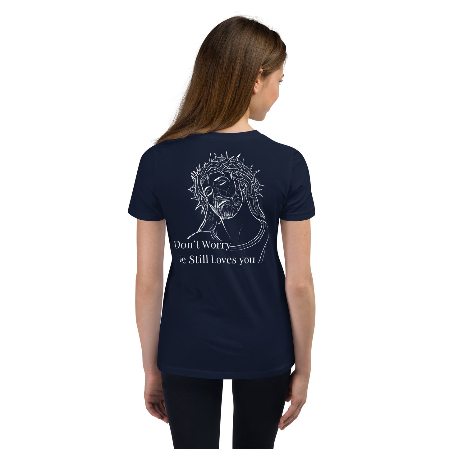 Romans 5:8 (He Still Loves You) Youth Short Sleeve T-Shirt W/White Print