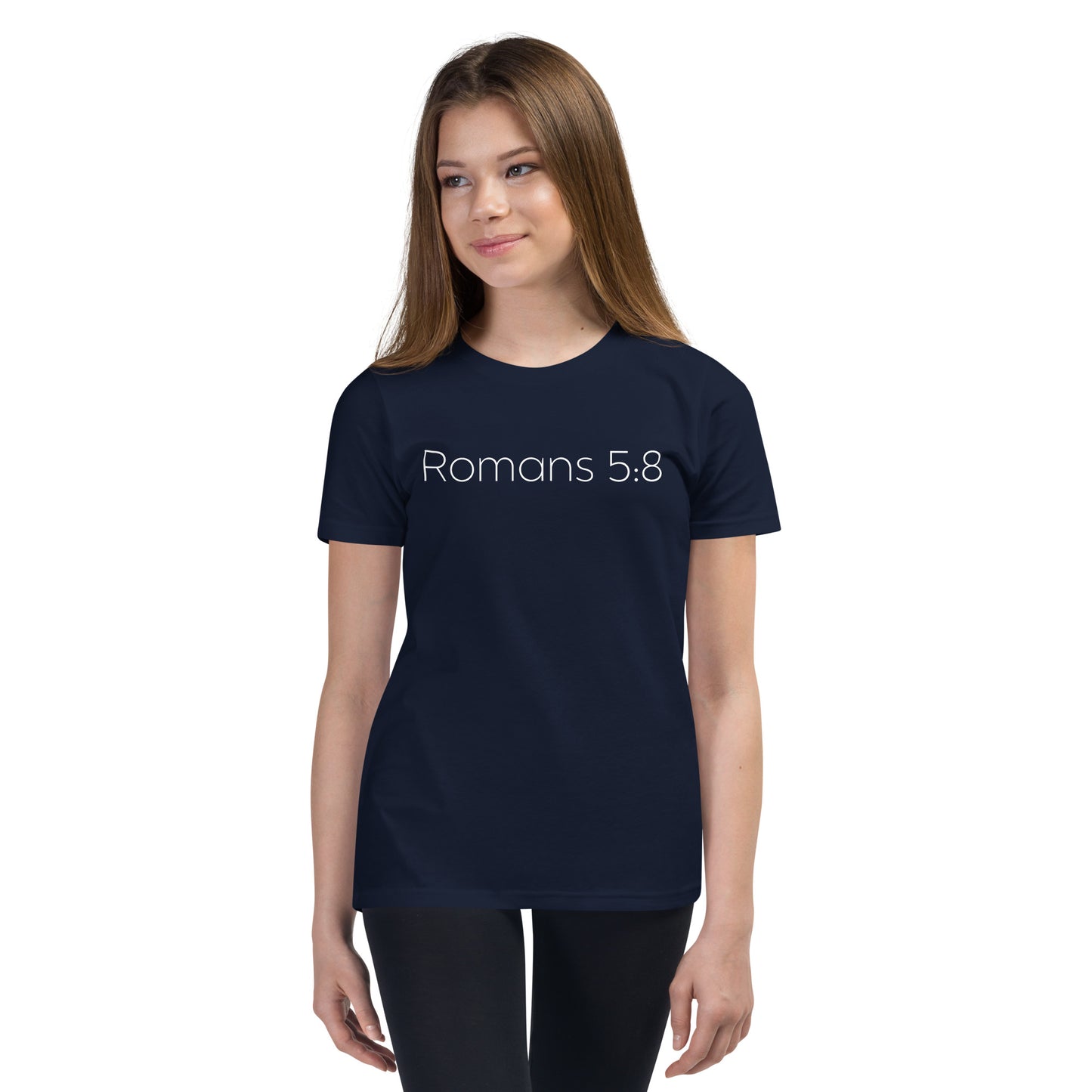Romans 5:8 (He Still Loves You) Youth Short Sleeve T-Shirt W/White Print