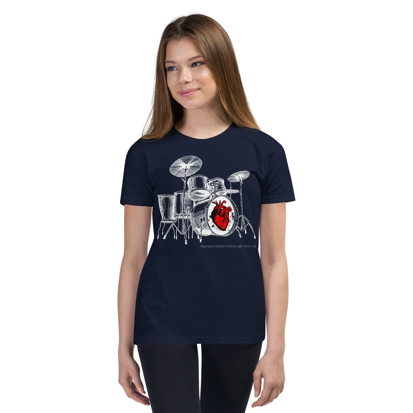 Heart Beats In Time Youth Short Sleeve T-Shirt W/White Print