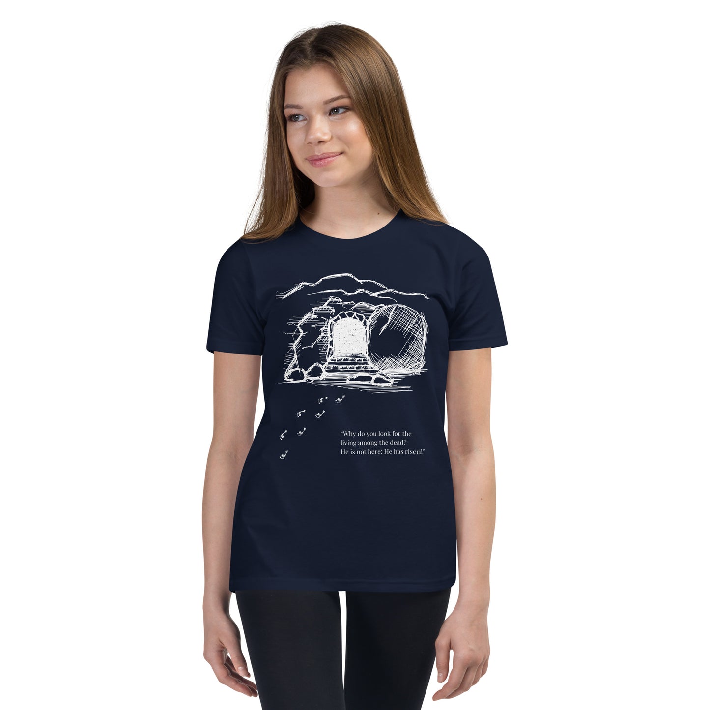 He Is Risen Youth Short Sleeve T-Shirt W/White Print