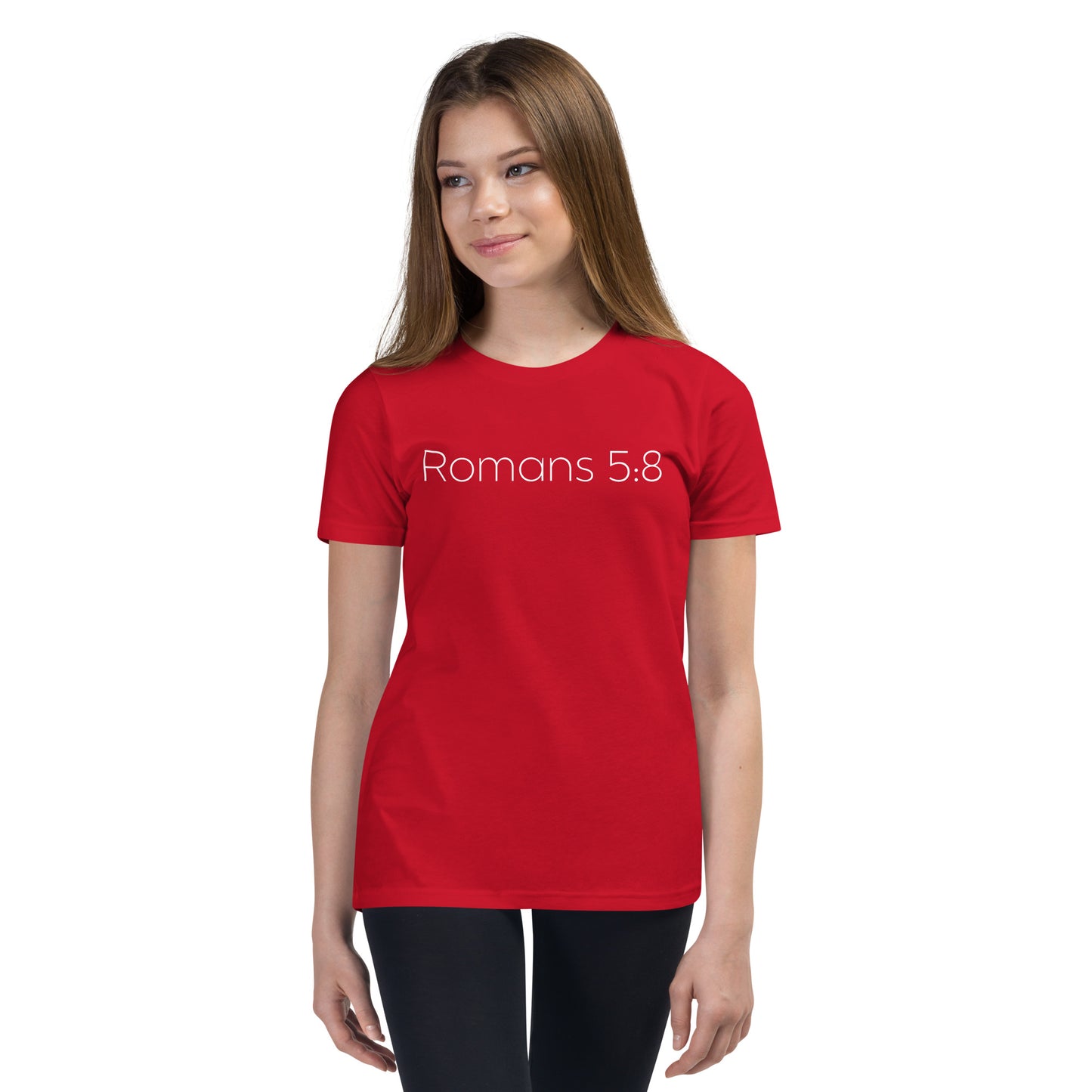 Romans 5:8 (He Still Loves You) Youth Short Sleeve T-Shirt W/White Print