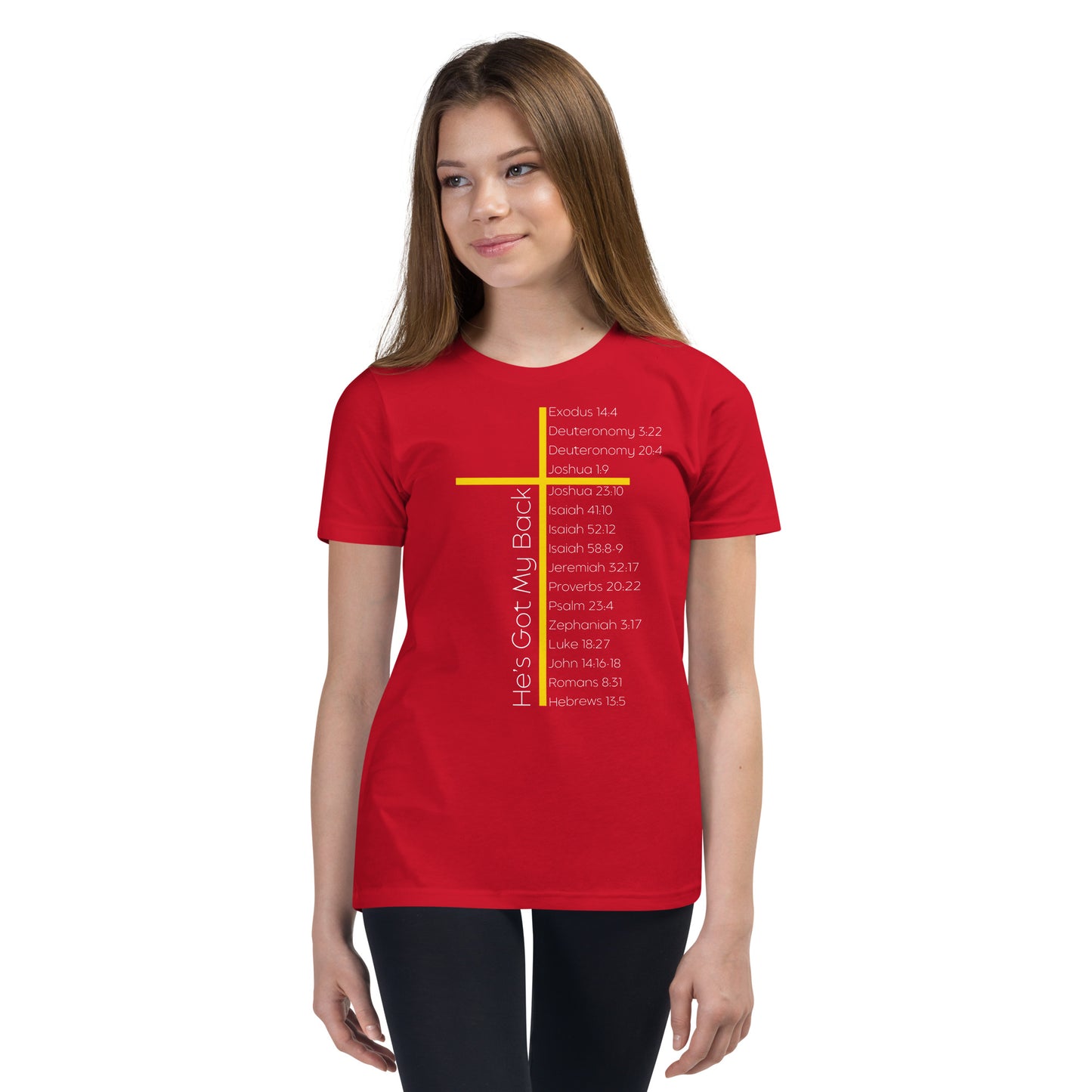 He's Got My Back Youth Short Sleeve T-Shirt W/White Print