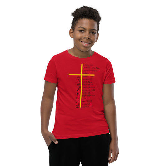He's Got My Back Youth Short Sleeve T-Shirt W/Black Print