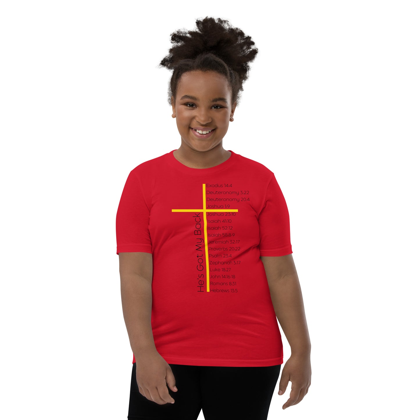 He's Got My Back Youth Short Sleeve T-Shirt W/Black Print