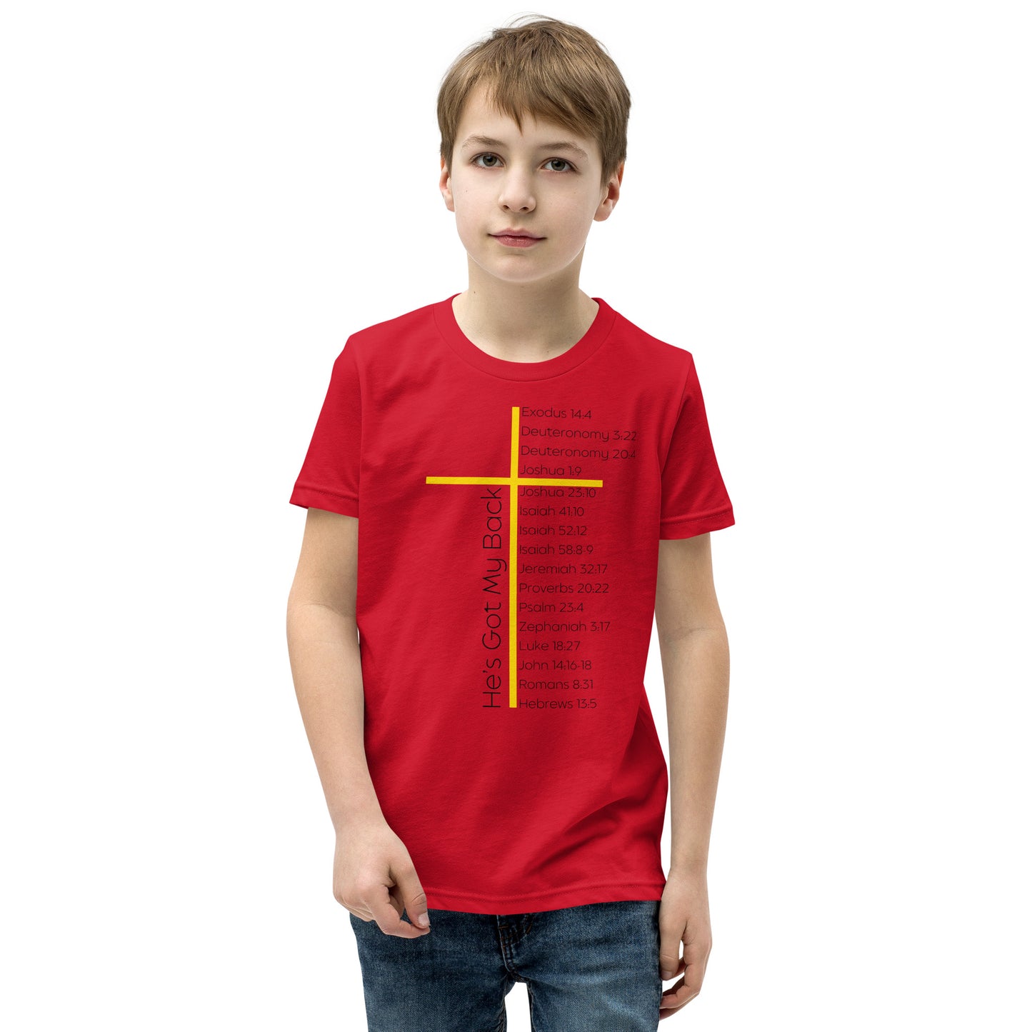 He's Got My Back Youth Short Sleeve T-Shirt W/Black Print