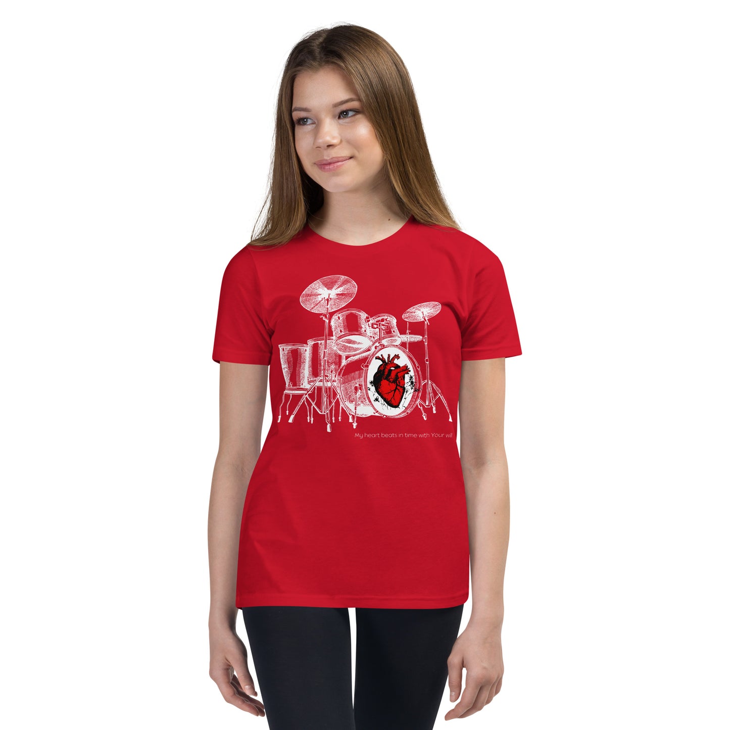 Heart Beats In Time Youth Short Sleeve T-Shirt W/White Print