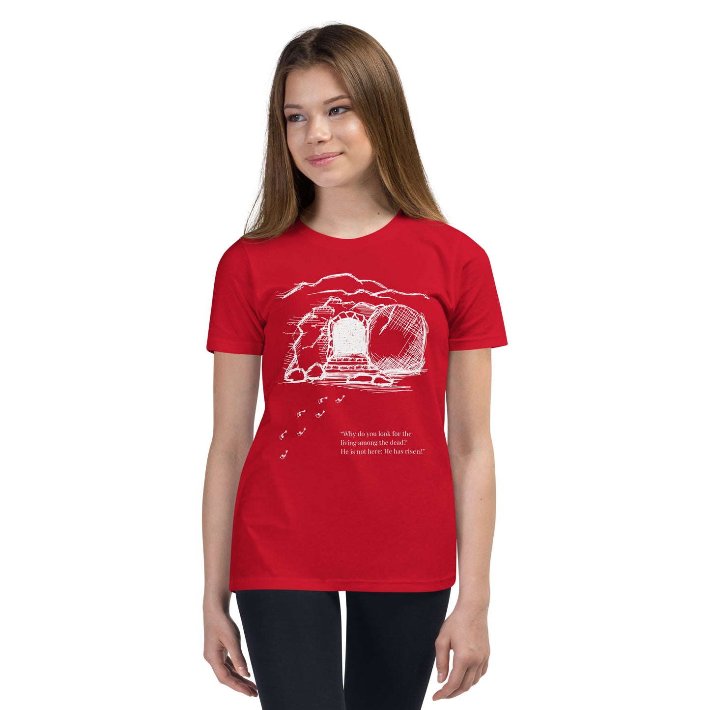 He Is Risen Youth Short Sleeve T-Shirt W/White Print