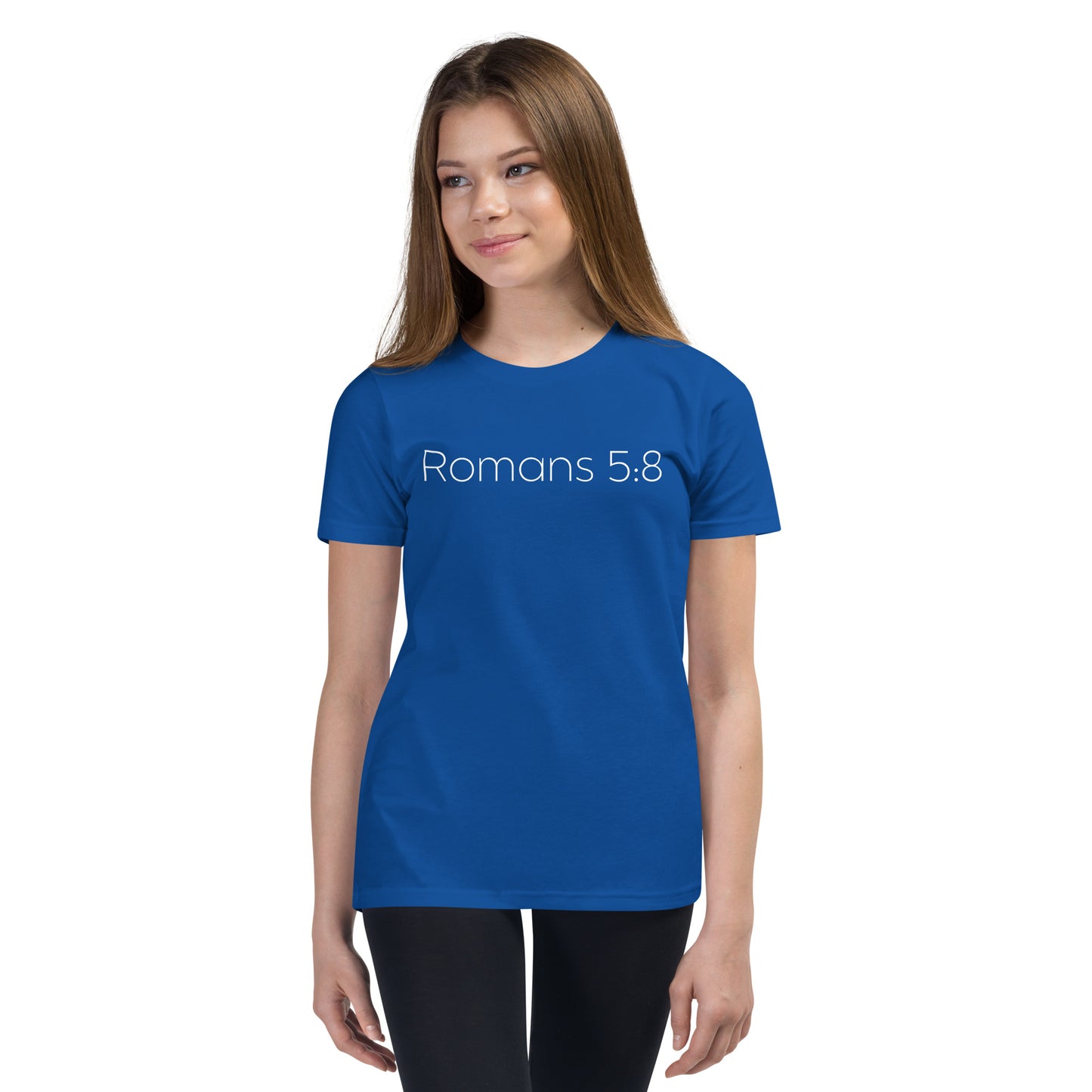 Romans 5:8 (He Still Loves You) Youth Short Sleeve T-Shirt W/White Print
