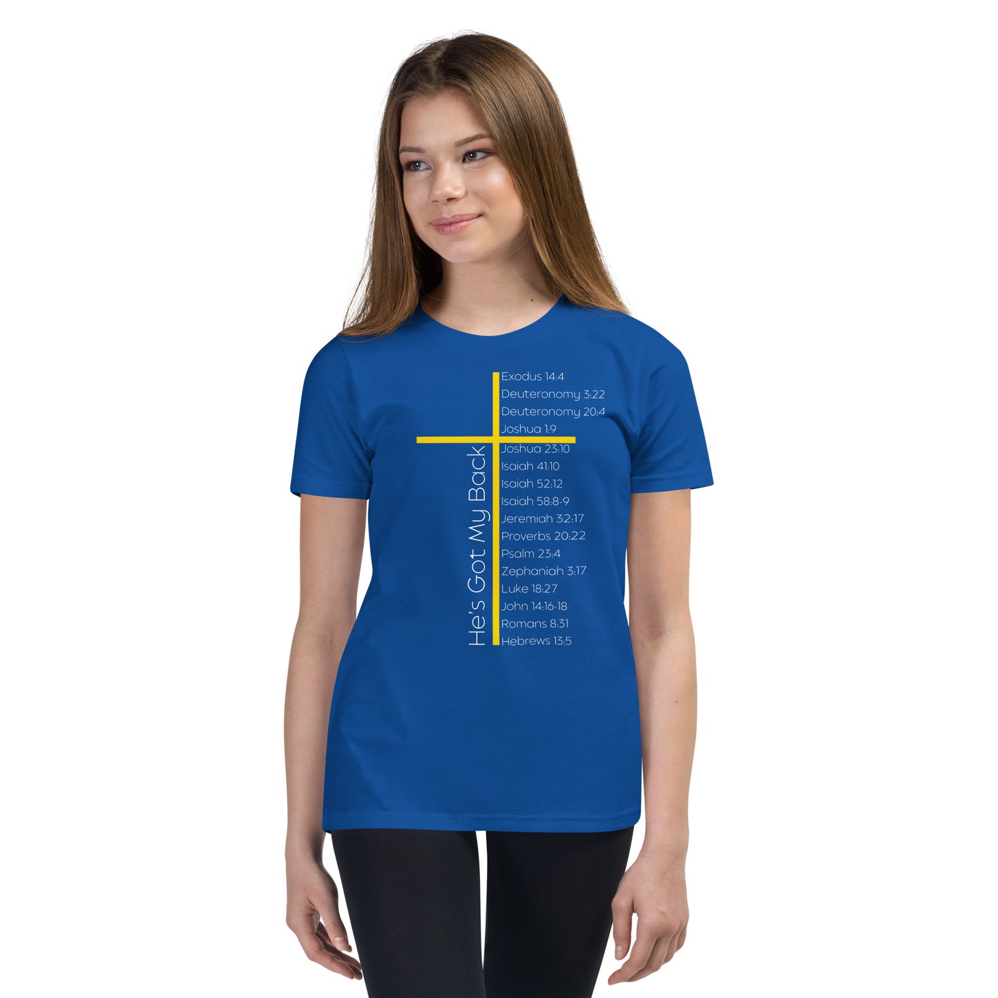 He's Got My Back Youth Short Sleeve T-Shirt W/White Print