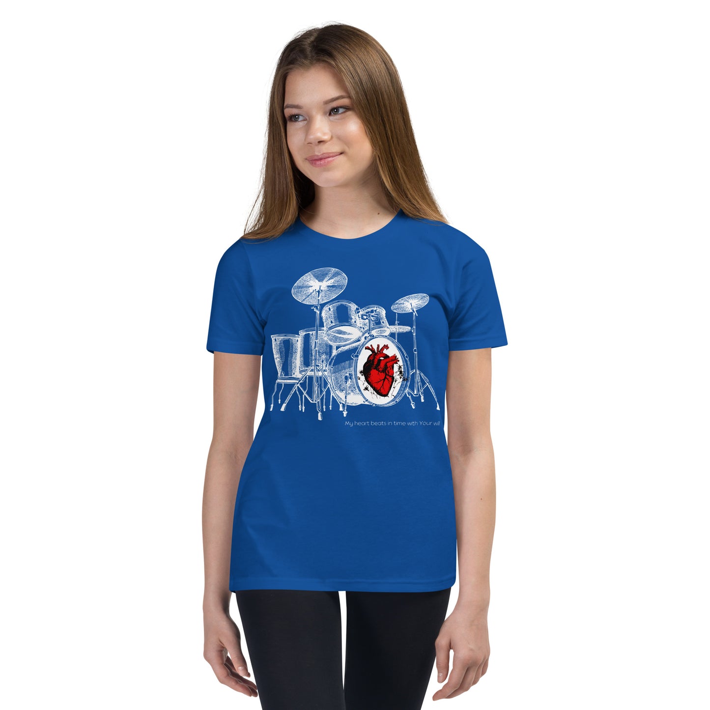 Heart Beats In Time Youth Short Sleeve T-Shirt W/White Print