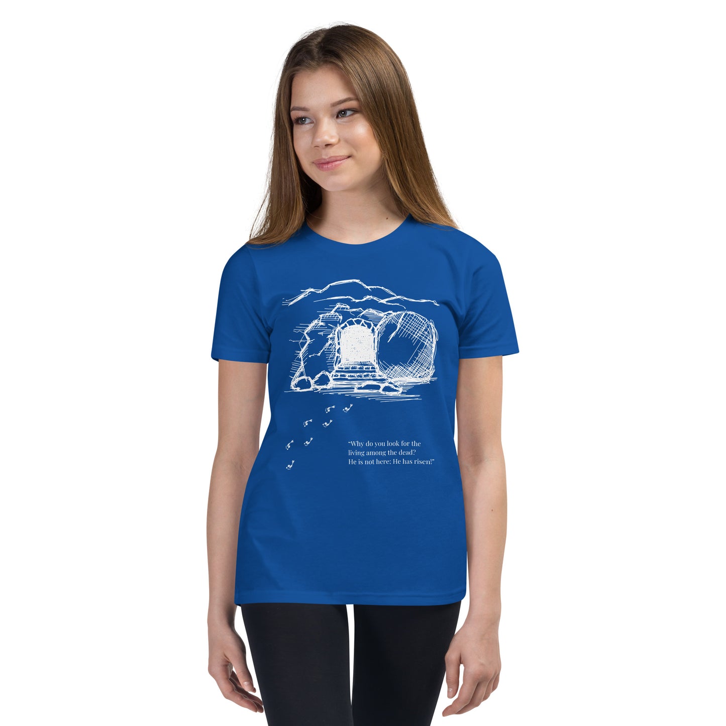 He Is Risen Youth Short Sleeve T-Shirt W/White Print
