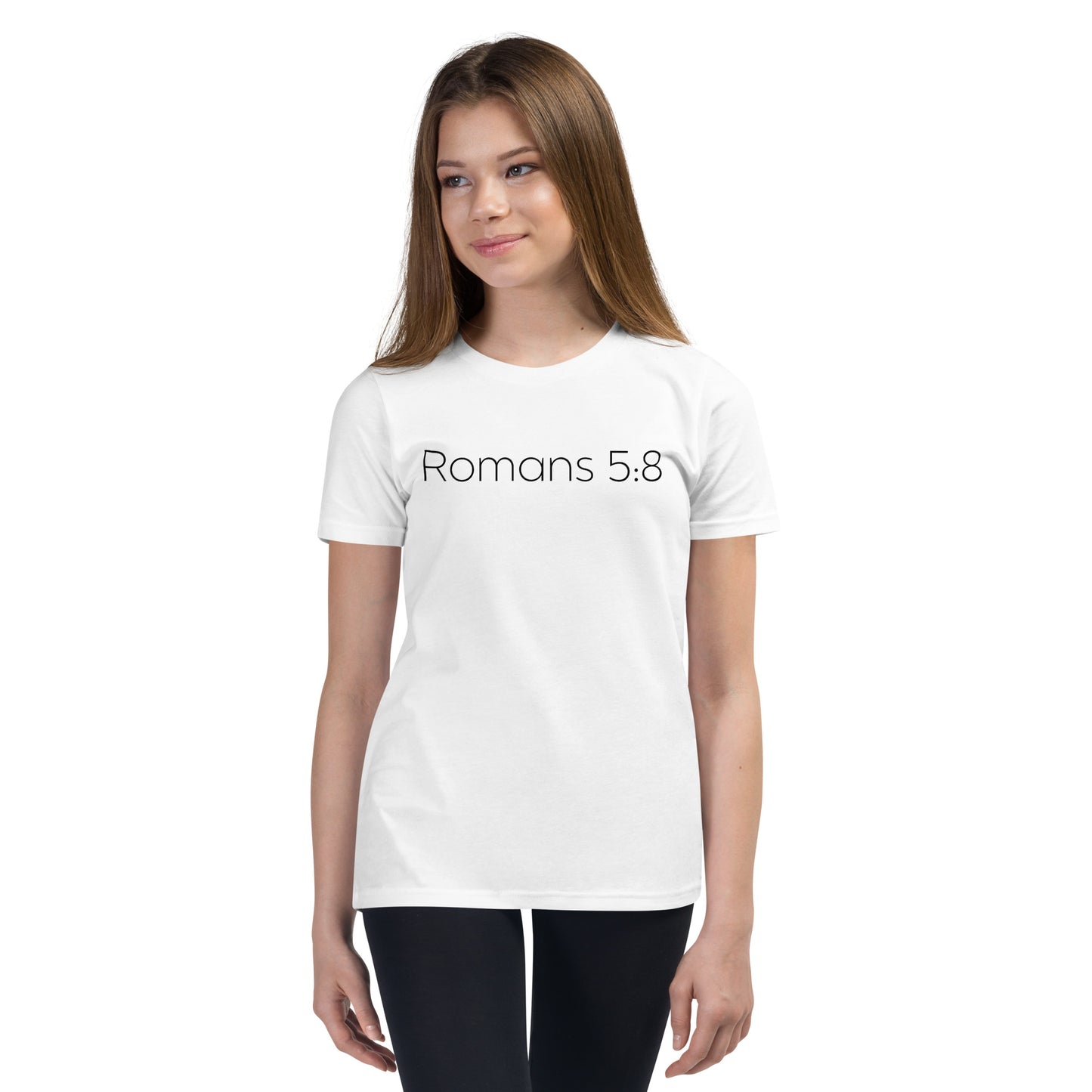 Romans 5:8 (He Still Loves You) Youth Short Sleeve T-Shirt W/Black Print