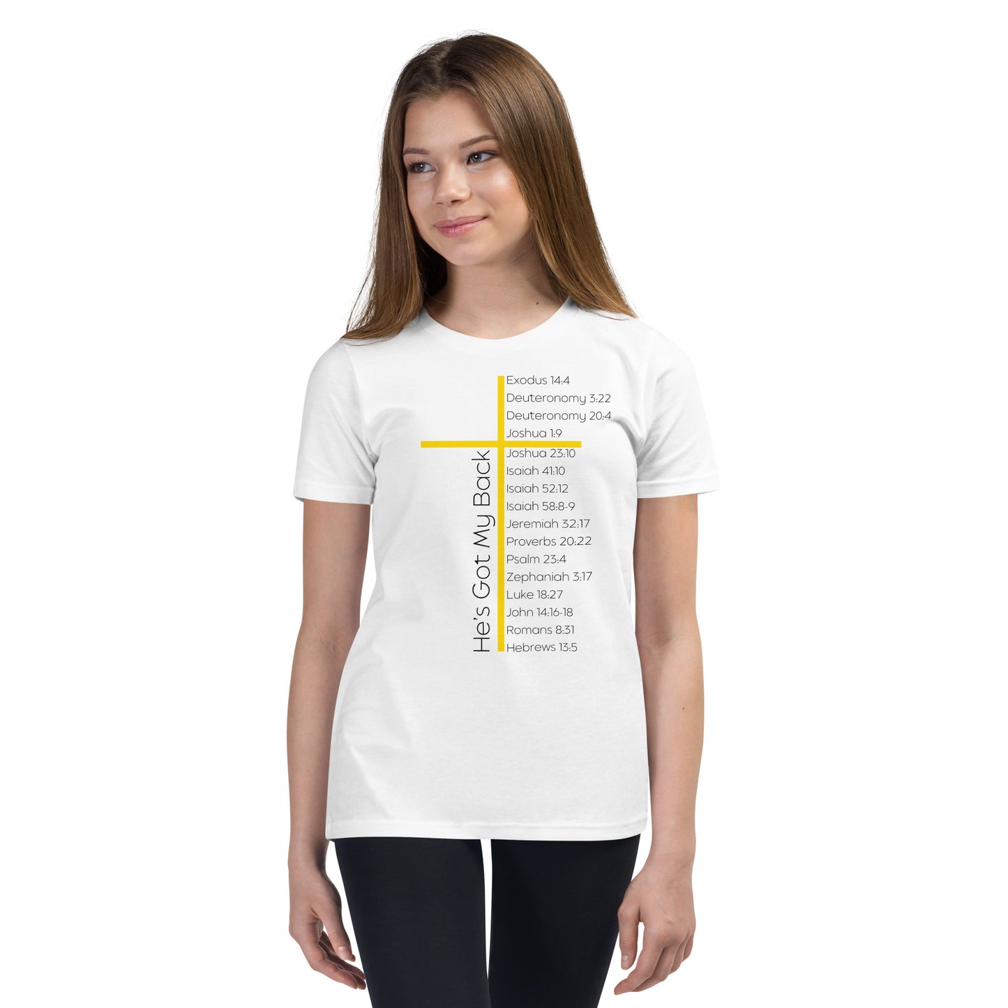 He's Got My Back Youth Short Sleeve T-Shirt W/Black Print