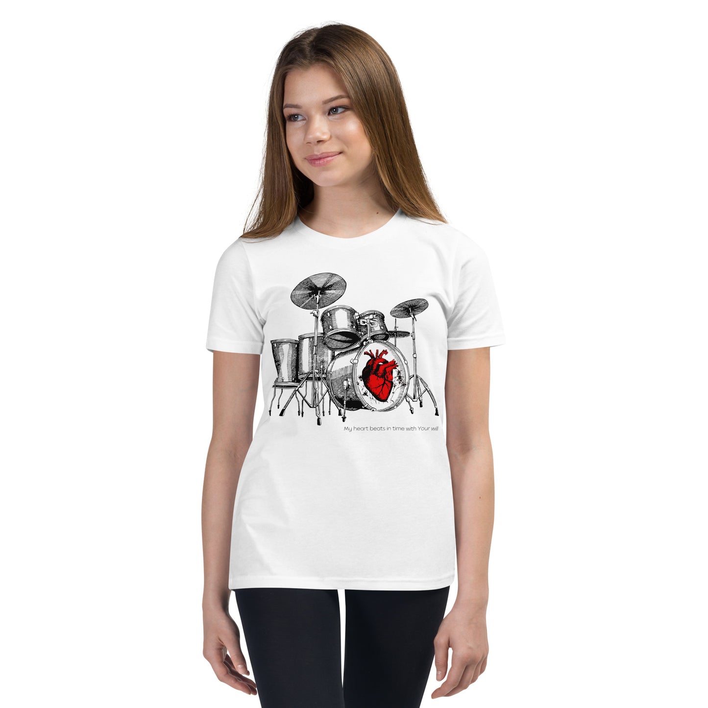 Heart Beats In Time Youth Short Sleeve T-Shirt W/Black Print