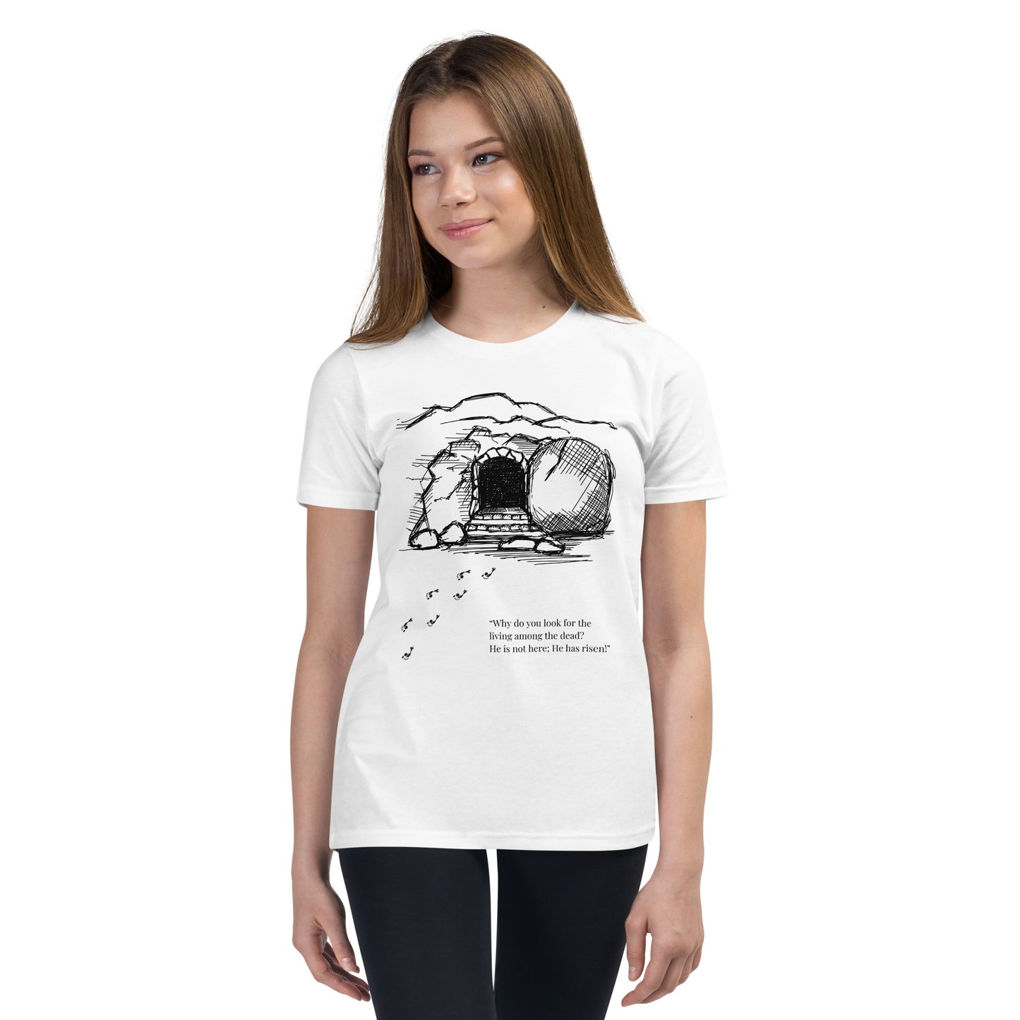 He Is Risen Youth Short Sleeve T-Shirt W/Black Print
